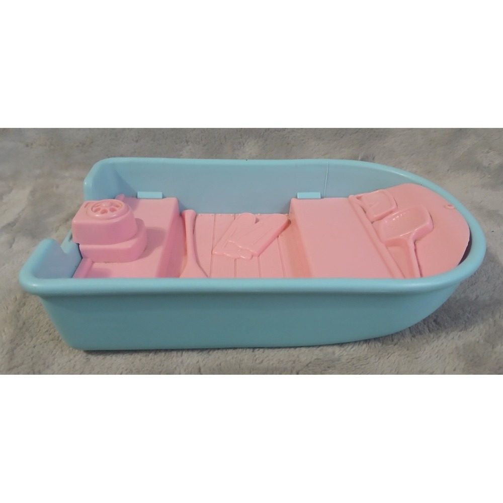 Vtg Fisher-Price Pink and‎ Blue Toy Rowboat Miniature Dollhouse Accessory 5.5"